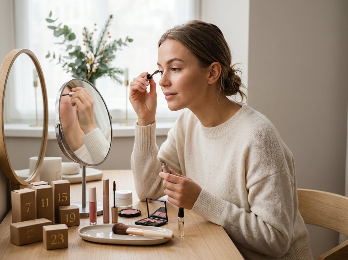 Brug makeupjulekalenderens produkter i en enkel skønhedsrutine